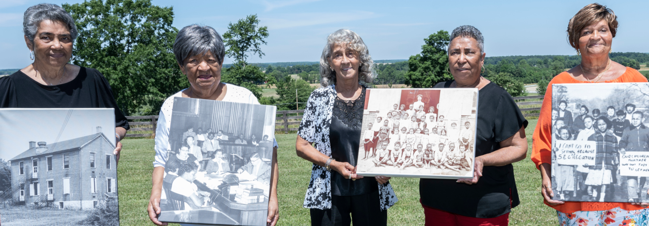 Children of Lincoln school marchers pose in present day.