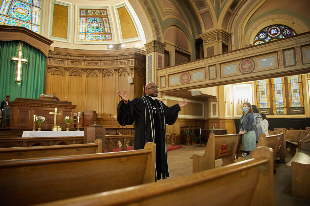 Rev. Gregory Kendrick preaches at Cory on a spring Sunday in 2023