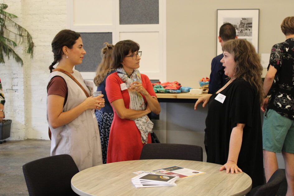 A group of humanists chatting at Ohio Humanities' Happy Hour