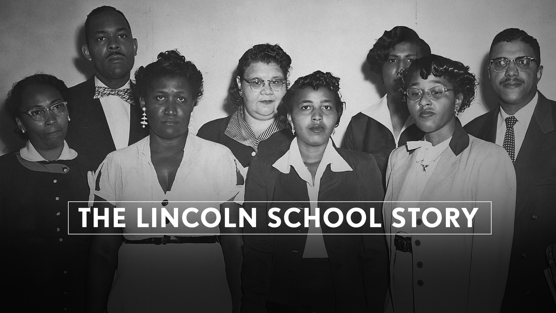 The five plaintiffs in Clemons v. Board of Education and their attorneys stand in court on Sept. 29, 1954 while on their precedent-shattering mission. Front row, left to right: Plaintiffs Elsie Steward, Roxie Clemons, Zella Cumberland and Gertrude Clemons. Back row, left to right: Attorney Russell L. Carter, plaintiff Norma Rollins and attorneys Constance Baker Motley and James H. McGee. Photo by Harvey Eugene Smith of AP