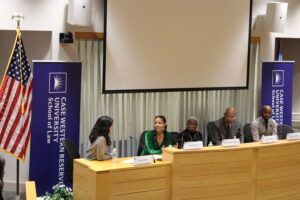 Dr. Carlotta Penn, second from left, answers a question during Ohio Humanities' panel at Case Western Reserve University Law School after a screening of 'The Lincoln School Story'
